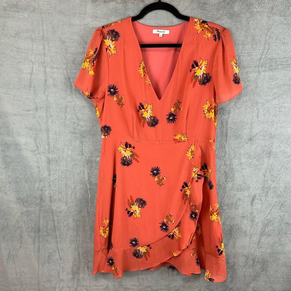 Madewell Posy Cactus Flower Dress Womens 10 Pink Ruffle Mini V Neck Romantic